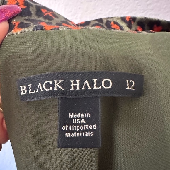 Black Halo Briar Leopard Velvet Mini Dress in Green Leopard- Size 12 - Picture 7 of 9